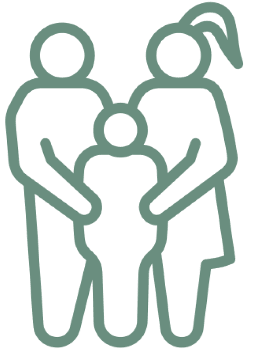 Family stick figure with two adults, child.