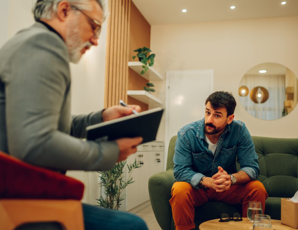 Therapist and patient in a counseling session.