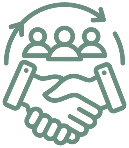 Handshake and teamwork icon with arrows.