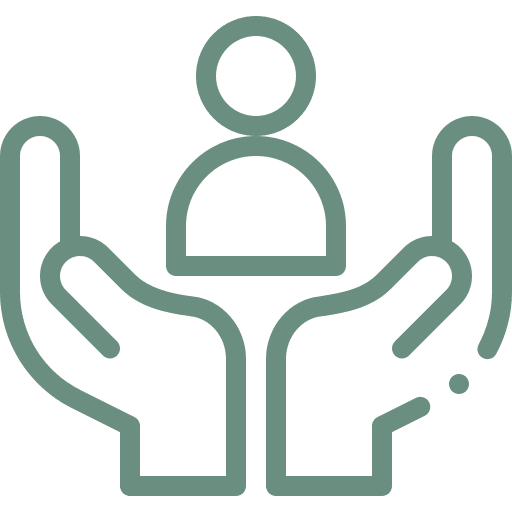 Hands holding a person icon illustration.