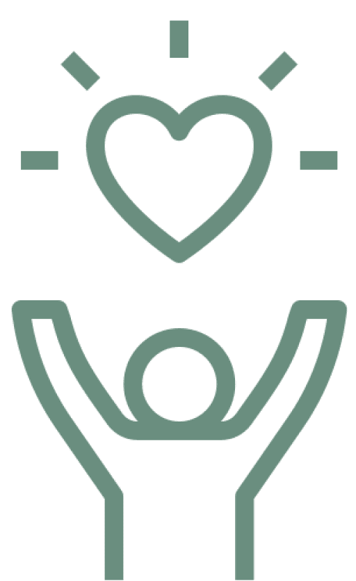 Person raising hands towards a heart.