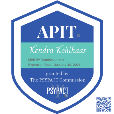 A badge with the name of kendra kohlhaas.